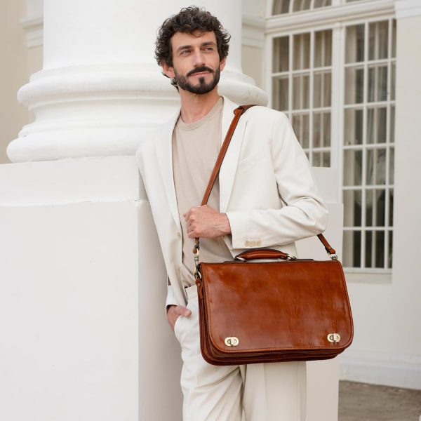 Time Resistance Dark Brown Leather Briefcase for Men-1