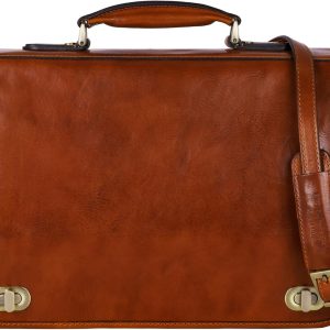 Time Resistance Dark Brown Leather Briefcase for Men-0