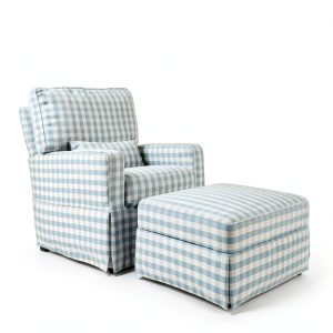 Namesake Nursery Glider Ottoman Blue Gingham Modern Metal Wood Frame-0