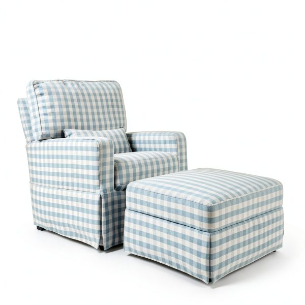 Namesake Nursery Glider Ottoman Blue Gingham Modern Metal Wood Frame-0