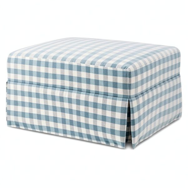 Namesake Nursery Glider Ottoman Blue Gingham Modern Metal Wood Frame-2