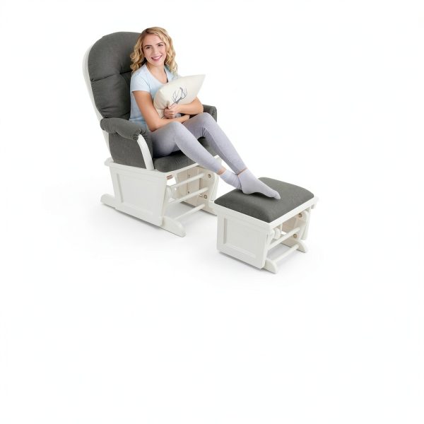 Costzon Nursery Glider Ottoman Light Grey Wood-7