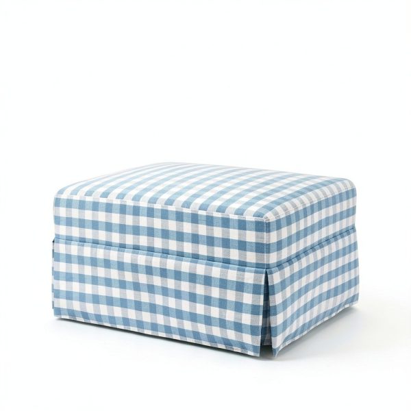 Namesake Nursery Glider Ottoman Blue Gingham Modern Metal Wood Frame-4