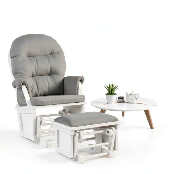 Costzon Nursery Glider Ottoman Light Grey Wood-8