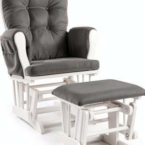 DORTALA Rocking Glider and Ottoman Set Beige Light Grey Color-0