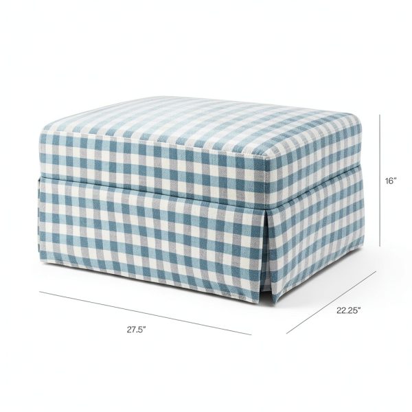 Namesake Nursery Glider Ottoman Blue Gingham Modern Metal Wood Frame-1