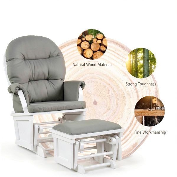 Costzon Nursery Glider Ottoman Light Grey Wood-4