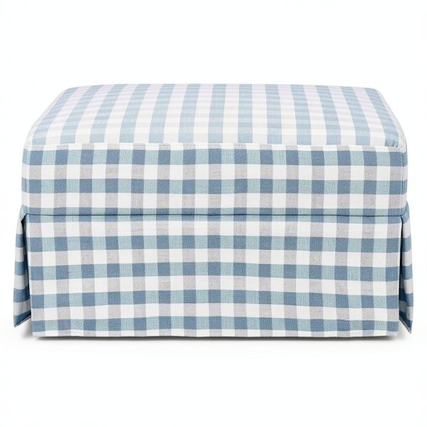 Namesake Nursery Glider Ottoman Blue Gingham Modern Metal Wood Frame-3