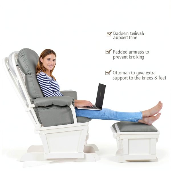 Costzon Nursery Glider Ottoman Light Grey Wood-3