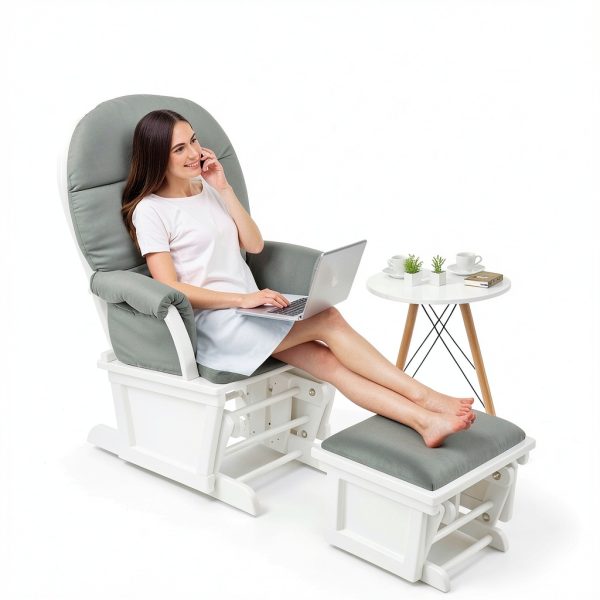 Costzon Nursery Glider Ottoman Light Grey Wood-1