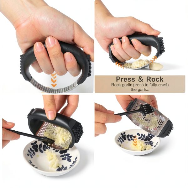 Garlic Press Rocker Oeraidim Stainless Steel Mincer with Peeler-4