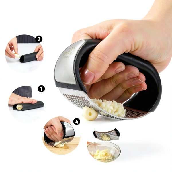 Garlic Press Zulay Stainless Steel Rocker Set Deep Black Grip-3