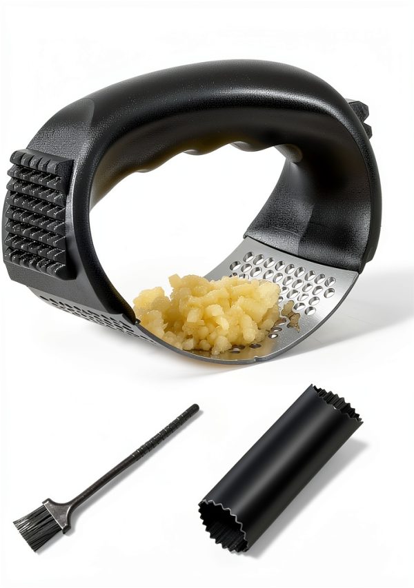 Garlic Press Rocker Oeraidim Stainless Steel Mincer with Peeler-0