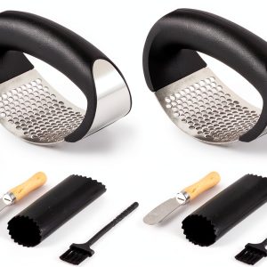 Garlic Press Rocker 2 Pack Steel with Peelers & Brushes – Rngeo-0