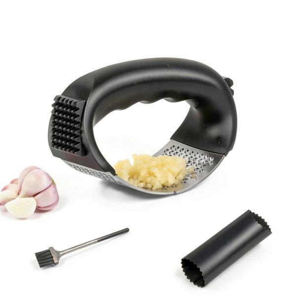 Garlic Press Rocker Oeraidim Stainless Steel Mincer with Peeler-1