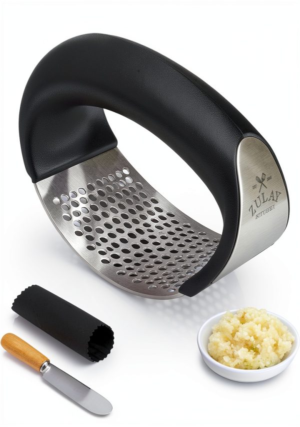 Garlic Press Zulay Stainless Steel Rocker Set Deep Black Grip-0