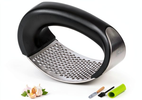 Garlic Press Rocker by Global Digitronix Steel Mincer with Peeler-0